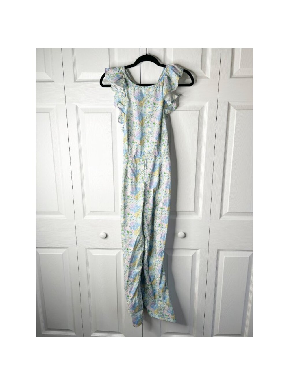 Paloma Blue Astrid Blue Floral Printed Ruffle Strap Jumpsuit Women's Size Medium